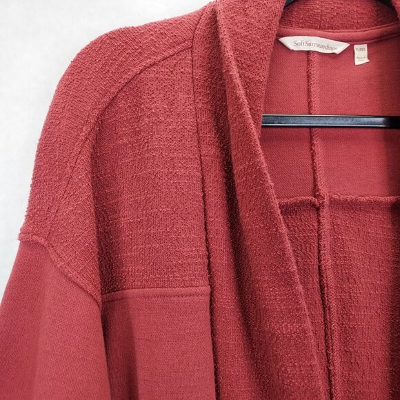Soft Surroundings Cardigan Women Petite L/XL Open Front Pockets Slub Cotton Ocre - Picture 5 of 14